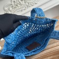 「#4840」chloe spring and summer new SUMMER BANANA dopamine color blue pure handmade straw woven bag Size: 33