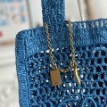 「#4840」chloe spring and summer new SUMMER BANANA dopamine color blue pure handmade straw woven bag Size: 33