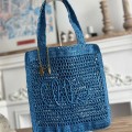 「#4840」chloe spring and summer new SUMMER BANANA dopamine color blue pure handmade straw woven bag Size: 33