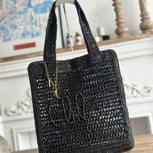 「#4841」chloe spring and summer new SUMMER BANANA dopamine color black pure handmade straw woven bag Size: 3