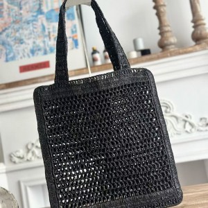 「#4841」chloe spring and summer new SUMMER BANANA dopamine color black pure handmade straw woven bag Size: 3