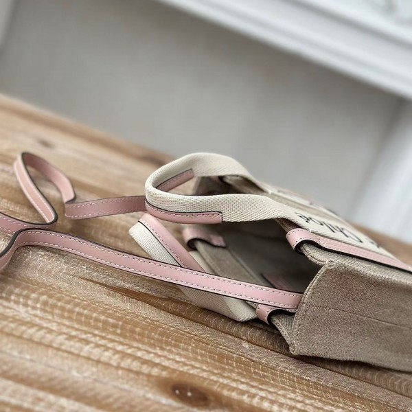 Chloe Woody linen pure cotton canvas and glossy small dough, pink casual bag mini: 20*14*6cm