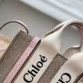 「#4842」Chloe Woody linen pure cotton canvas and glossy small dough, pink casual bag mini: 20*14*6cm