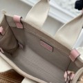 「#4843」Chloe Woody linen pure cotton canvas and glossy crust, pink casual bag Small: 26.5*20*8cm