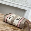 「#4843」Chloe Woody linen pure cotton canvas and glossy crust, pink casual bag Small: 26.5*20*8cm