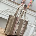 「#4844」Chloe Woody linen pure cotton canvas and glossy small dough, pink casual bag Medium size: 37*26*12cm