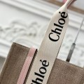 「#4844」Chloe Woody linen pure cotton canvas and glossy small dough, pink casual bag Medium size: 37*26*12cm