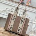 「#4844」Chloe Woody linen pure cotton canvas and glossy small dough, pink casual bag Medium size: 37*26*12cm