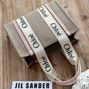 「#4844」Chloe Woody linen pure cotton canvas and glossy small dough, pink casual bag Medium size: 37*26*12cm