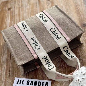 「#4845」Chloe Woody linen pure cotton canvas and glossy small dough, pink casual bag Large size: 45*33*13cm