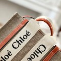 「#4846」Chloe Woody linen pure cotton canvas and glossy small dough, orange casual bag mini: 20*14*6cm