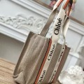 「#4848」Chloe Woody linen pure cotton canvas and glossy small dough, orange casual bag Medium size: 37*26*12