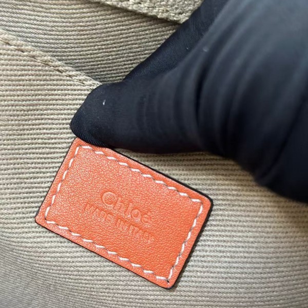 Chloe Woody linen pure cotton canvas and glossy small dough, orange casual bag Medium size: 37*26*12
