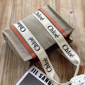 「#4848」Chloe Woody linen pure cotton canvas and glossy small dough, orange casual bag Medium size: 37*26*12