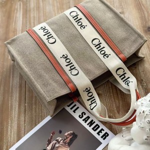 「#4849」Chloe Woody linen pure cotton canvas and glossy small dough, orange casual bag Large size: 45*33*13c