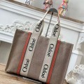 「#4849」Chloe Woody linen pure cotton canvas and glossy small dough, orange casual bag Large size: 45*33*13c