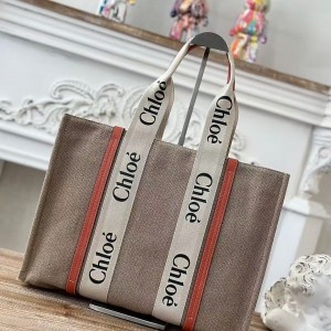 「#4849」Chloe Woody linen pure cotton canvas and glossy small dough, orange casual bag Large size: 45*33*13c