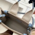「#4851」Chloe Woody linen pure cotton canvas and glossy crust, blue casual bag Small: 26.5*20*8cm