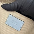 「#4851」Chloe Woody linen pure cotton canvas and glossy crust, blue casual bag Small: 26.5*20*8cm