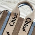 「#4851」Chloe Woody linen pure cotton canvas and glossy crust, blue casual bag Small: 26.5*20*8cm