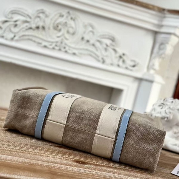 Chloe Woody linen pure cotton canvas and glossy small dough, blue casual bag Medium size: 37*26*12cm