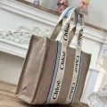 「#4852」Chloe Woody linen pure cotton canvas and glossy small dough, blue casual bag Medium size: 37*26*12cm