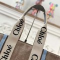 「#4852」Chloe Woody linen pure cotton canvas and glossy small dough, blue casual bag Medium size: 37*26*12cm