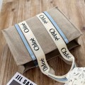 「#4852」Chloe Woody linen pure cotton canvas and glossy small dough, blue casual bag Medium size: 37*26*12cm