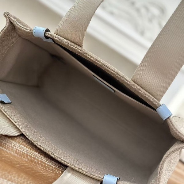Chloe Woody linen pure cotton canvas and glossy small dough, blue casual bag Medium size: 37*26*12cm