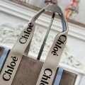「#4853」Chloe Woody linen pure cotton canvas and glossy small dough, blue casual bag Medium size: 37*26*12cm