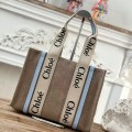 「#4853」Chloe Woody linen pure cotton canvas and glossy small dough, blue casual bag Medium size: 37*26*12cm