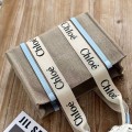 「#4853」Chloe Woody linen pure cotton canvas and glossy small dough, blue casual bag Medium size: 37*26*12cm