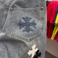 「#4867」Chrome Hearts Limited Edition Colorblock Washed Denim Shorts