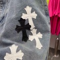 「#4867」Chrome Hearts Limited Edition Colorblock Washed Denim Shorts