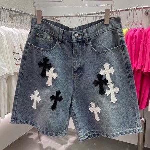 「#4867」Chrome Hearts Limited Edition Colorblock Washed Denim Shorts