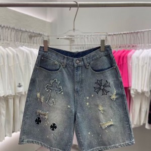 「#4868」Chrome Hearts Limited Edition Colorblock Washed Denim Shorts