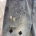 「#4868」Chrome Hearts Limited Edition Colorblock Washed Denim Shorts