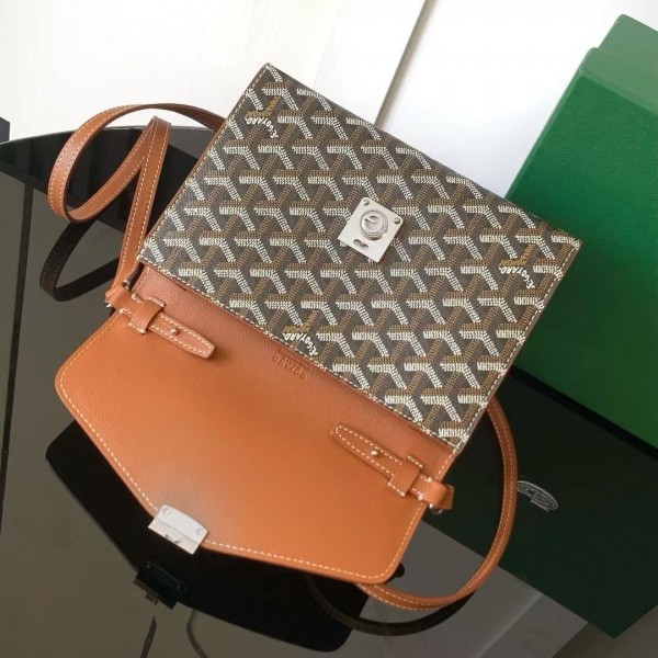 Goyard imported cowhide with canvas one-shoulder crossbody bag, size: 21*16*4cm