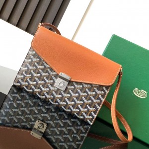 「#4951」Goyard imported cowhide with canvas one-shoulder crossbody bag, size: 21*16*4cm