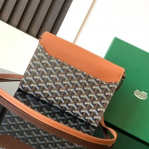 「#4951」Goyard imported cowhide with canvas one-shoulder crossbody bag, size: 21*16*4cm