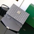 「#4952」Goyard imported cowhide with canvas one-shoulder crossbody bag, size: 21*16*4cm