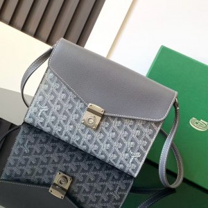 「#4952」Goyard imported cowhide with canvas one-shoulder crossbody bag, size: 21*16*4cm