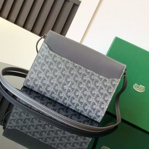 「#4952」Goyard imported cowhide with canvas one-shoulder crossbody bag, size: 21*16*4cm