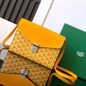 「#4954」Goyard imported cowhide with canvas one-shoulder crossbody bag, size: 21*16*4cm