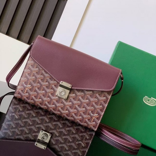「#4959」Goyard imported cowhide with canvas one-shoulder crossbody bag, size: 21*16*4cm