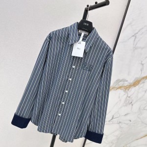「#5047」Loewe spring and summer new logo embroidery striped shirtLoewe spring and summer new logo embroidery