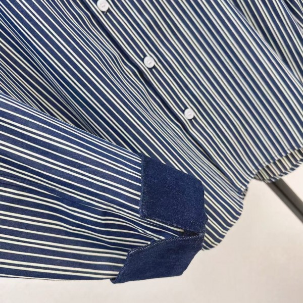 Loewe spring and summer new logo embroidery striped shirtLoewe spring and summer new logo embroidery