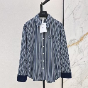 「#5047」Loewe spring and summer new logo embroidery striped shirtLoewe spring and summer new logo embroidery