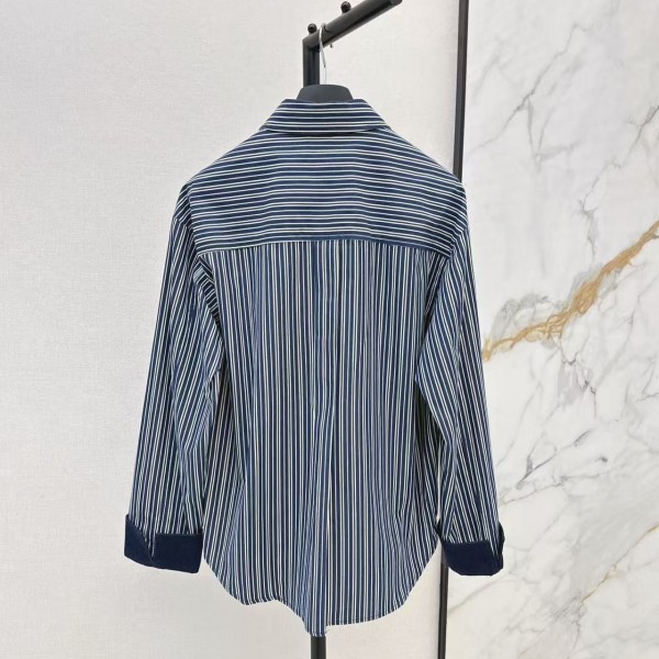 Loewe spring and summer new logo embroidery striped shirtLoewe spring and summer new logo embroidery