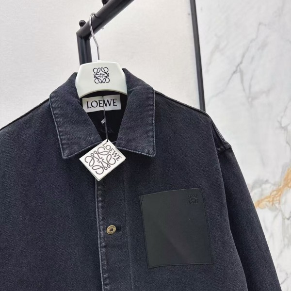 Loewe SpringSummer New Vintage Leather Brand Decorated Denim Jacket